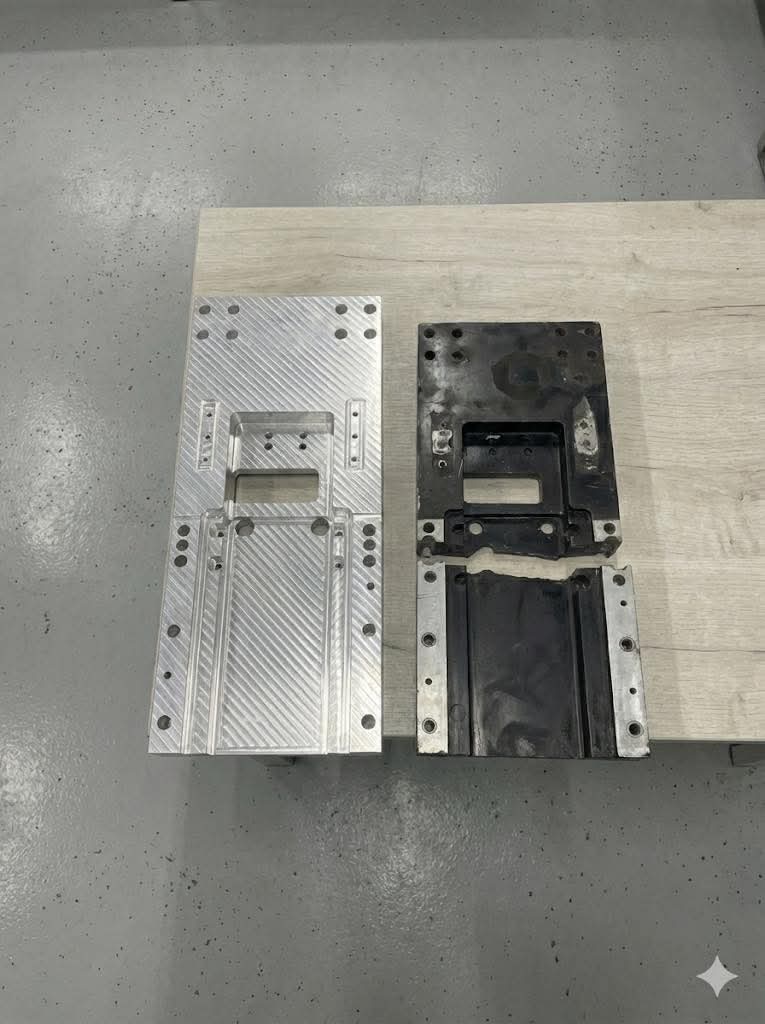 Machined component alongside its reference sample